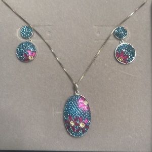 Sterling Silver RL CN 925 CZ Flower pendant and earrings